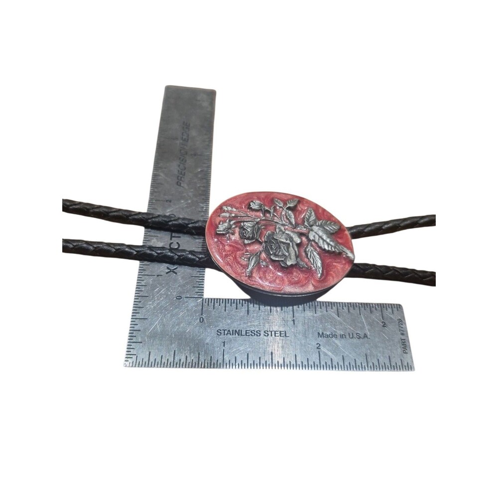 Vintage Siskiyou Bolo Tie Enamel Pewter Flower - Picture 3 of 4